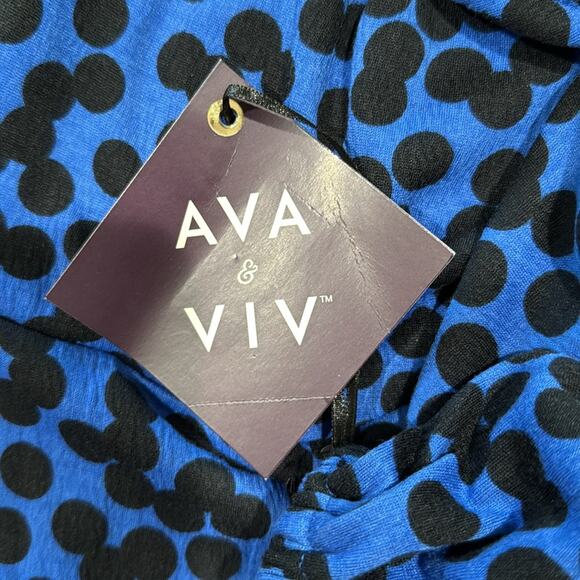 Ava & Viv Blue Polka Dot Long Sleeve Knot Front Blouse - Picture 9 of 10